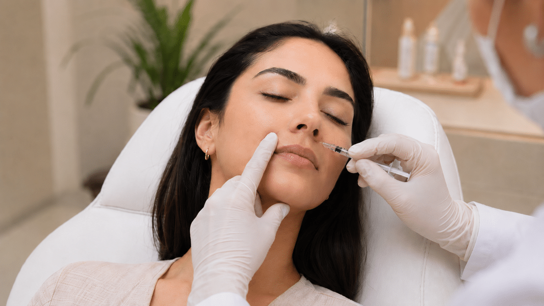 Aplicación profesional de ácido hialurónico en surcos nasogenianos durante tratamiento facial en Roma Norte CDMX
